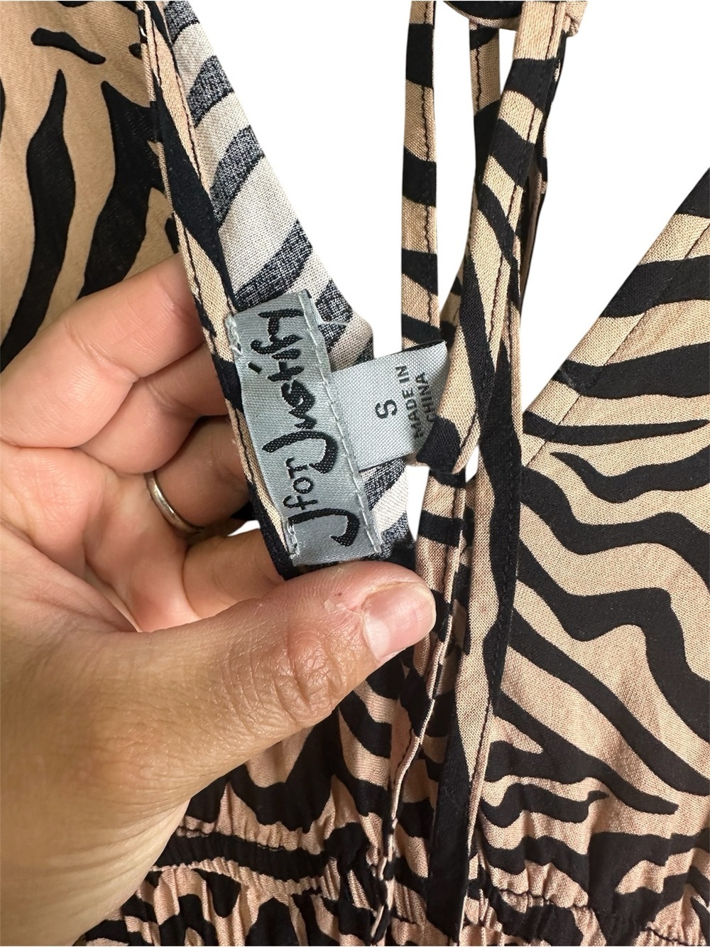 V-Neck Zebra Print Maxi Dress in Beige and Black - Picture 3 of 3